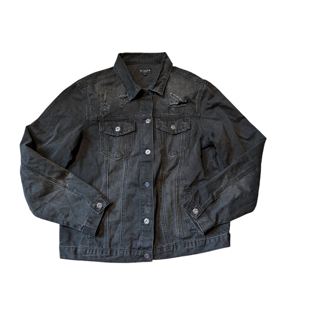 RISEN Los Angeles Distressed Black Denim Jean Jacket Women's Medium RDJ1103